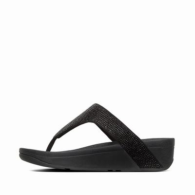 Fitflop Women's LOTTIE Shimmercrystal Toe-Post Sandals - Black, KH1637802